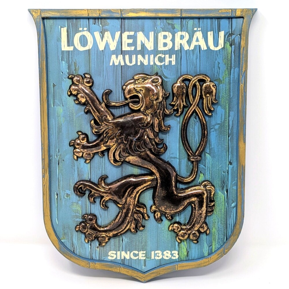 Vtg 1969 LOWENBRAU MUNICH BEER Sign 11.5" | Hans Holterbosch, Pub Man Cave Decor